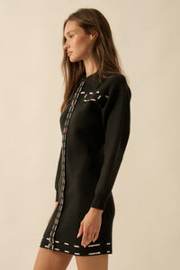 Stitch Perfect Collared Mini Sweater Shirt Dress - ShopPromesa