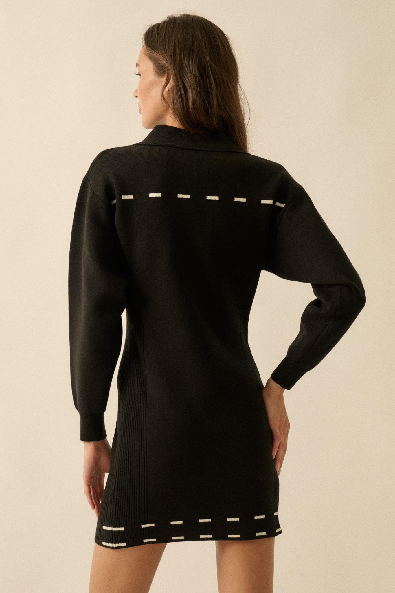 Stitch Perfect Collared Mini Sweater Shirt Dress - ShopPromesa