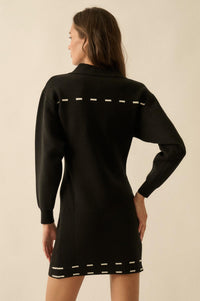 Stitch Perfect Collared Mini Sweater Shirt Dress - ShopPromesa