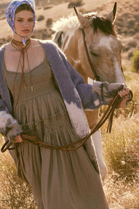 Love Story Smocked Tonal-Stripe Midi Peasant Dress - ShopPromesa