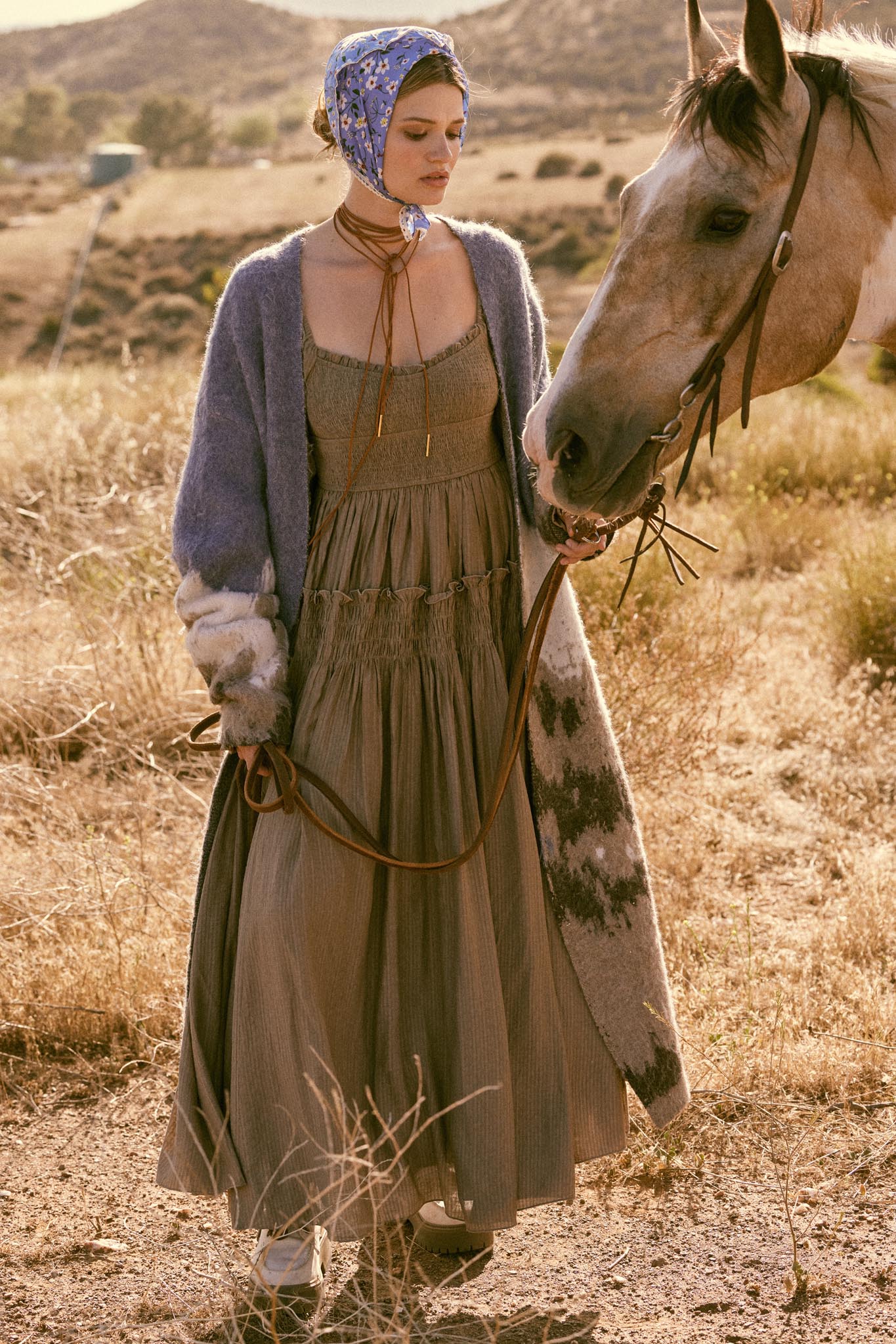 peasant dress for women Love Story Smocked Tonal-Stripe Midi Dress, Stone / S Made from soft brown Vintage Courthouse Wedding Dress Color:Gray Blue(As PIcture) SCH008261_OAG_XL