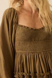 Love Story Smocked Tonal-Stripe Midi Peasant Dress - ShopPromesa