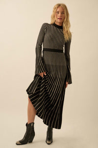 Style Lines Striped Bell-Sleeve Maxi Sweater Dress - ShopPromesa