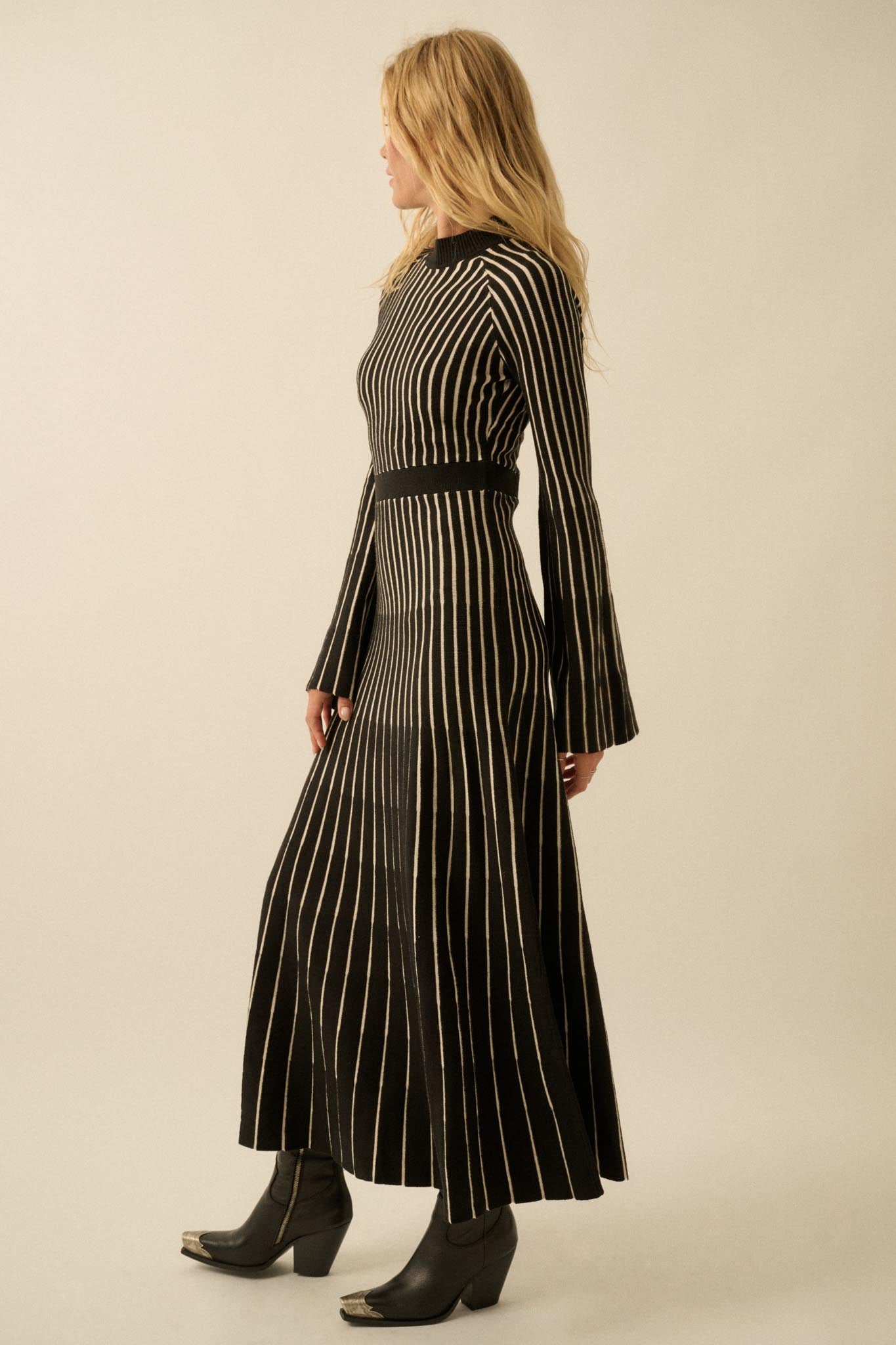 Style Lines Striped Bell-Sleeve Maxi Sweater Dress - ShopPromesa
