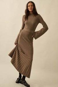 Style Lines Striped Bell-Sleeve Maxi Sweater Dress Stone / M Style Lines Striped Bell-Sleeve Maxi Sweater Dress Stone / M