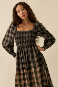 Timeless Tartan Smocked Plaid Midi Prairie Dress - ShopPromesa