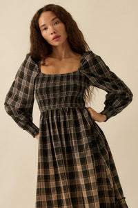 Timeless Tartan Smocked Plaid Midi Prairie Dress - ShopPromesa