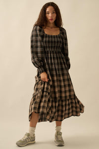 Timeless Tartan Smocked Plaid Midi Prairie Dress - ShopPromesa