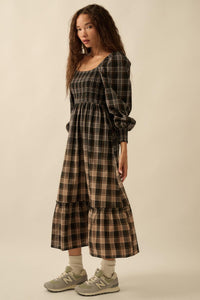 Timeless Tartan Smocked Plaid Midi Prairie Dress - ShopPromesa