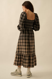 Timeless Tartan Smocked Plaid Midi Prairie Dress - ShopPromesa