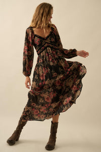 Wildflower Glen Floral Velvet-Trim Maxi Dress - ShopPromesa