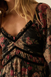 Wildflower Glen Floral Velvet-Trim Maxi Dress - ShopPromesa