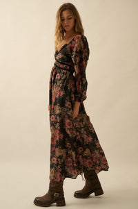 Wildflower Glen Floral Velvet-Trim Maxi Dress - ShopPromesa