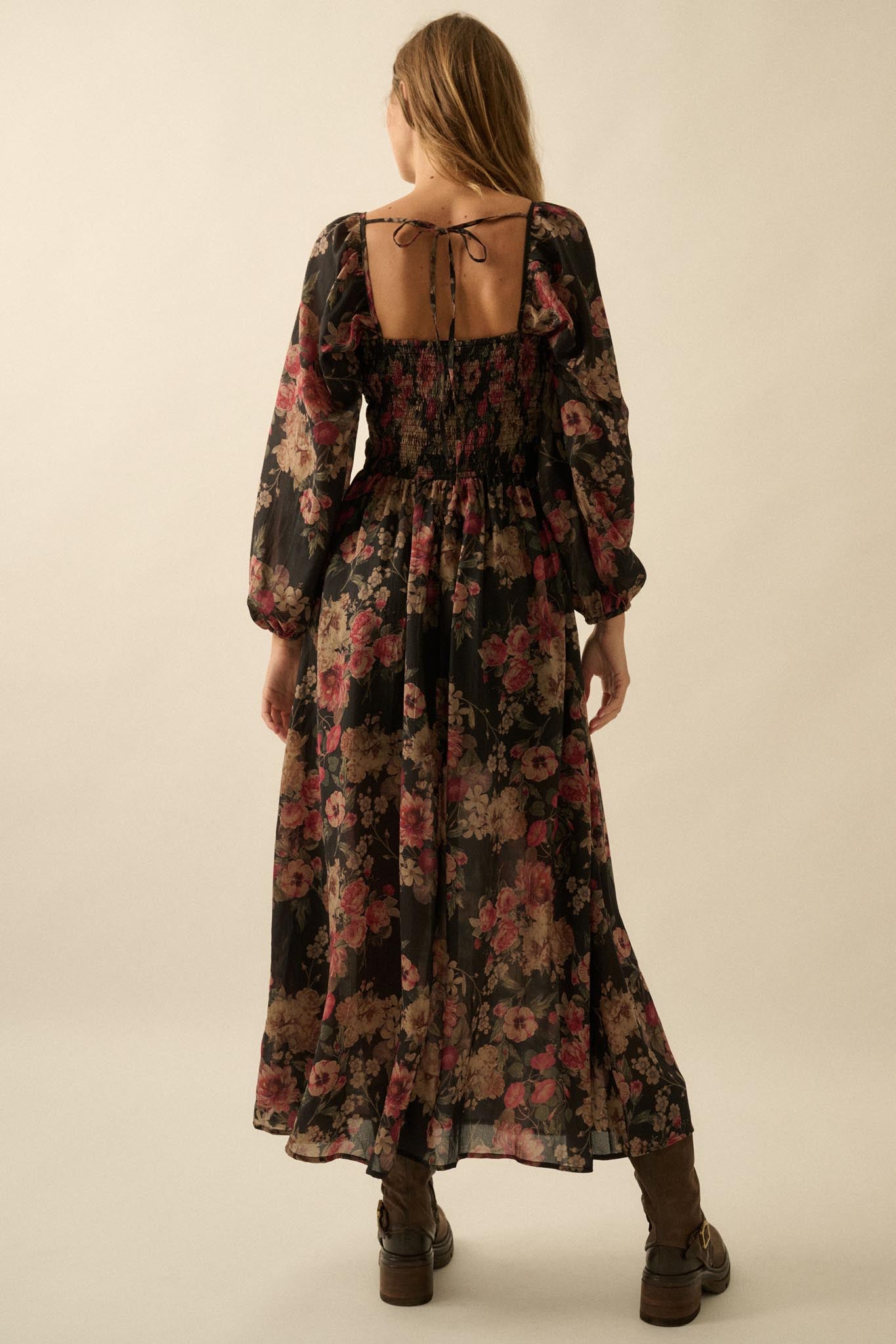 Wildflower Glen Floral Velvet-Trim Maxi Dress - ShopPromesa