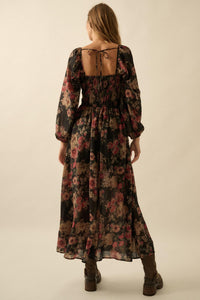 Wildflower Glen Floral Velvet-Trim Maxi Dress - ShopPromesa
