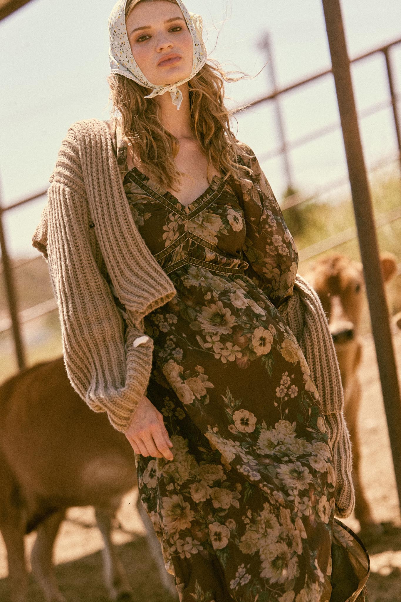 Wildflower Glen Floral Velvet-Trim Maxi Dress Wildflower Glen Floral Velvet-Trim Maxi Dress