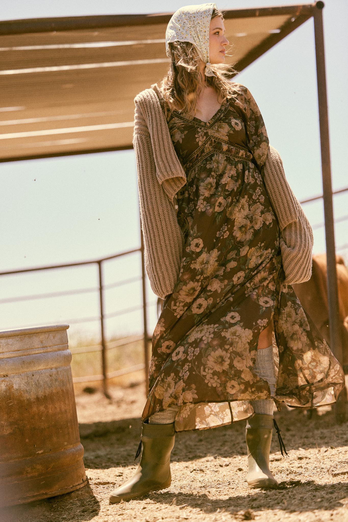 Wildflower Glen Floral Velvet-Trim Maxi Dress Wildflower Glen Floral Velvet-Trim Maxi Dress