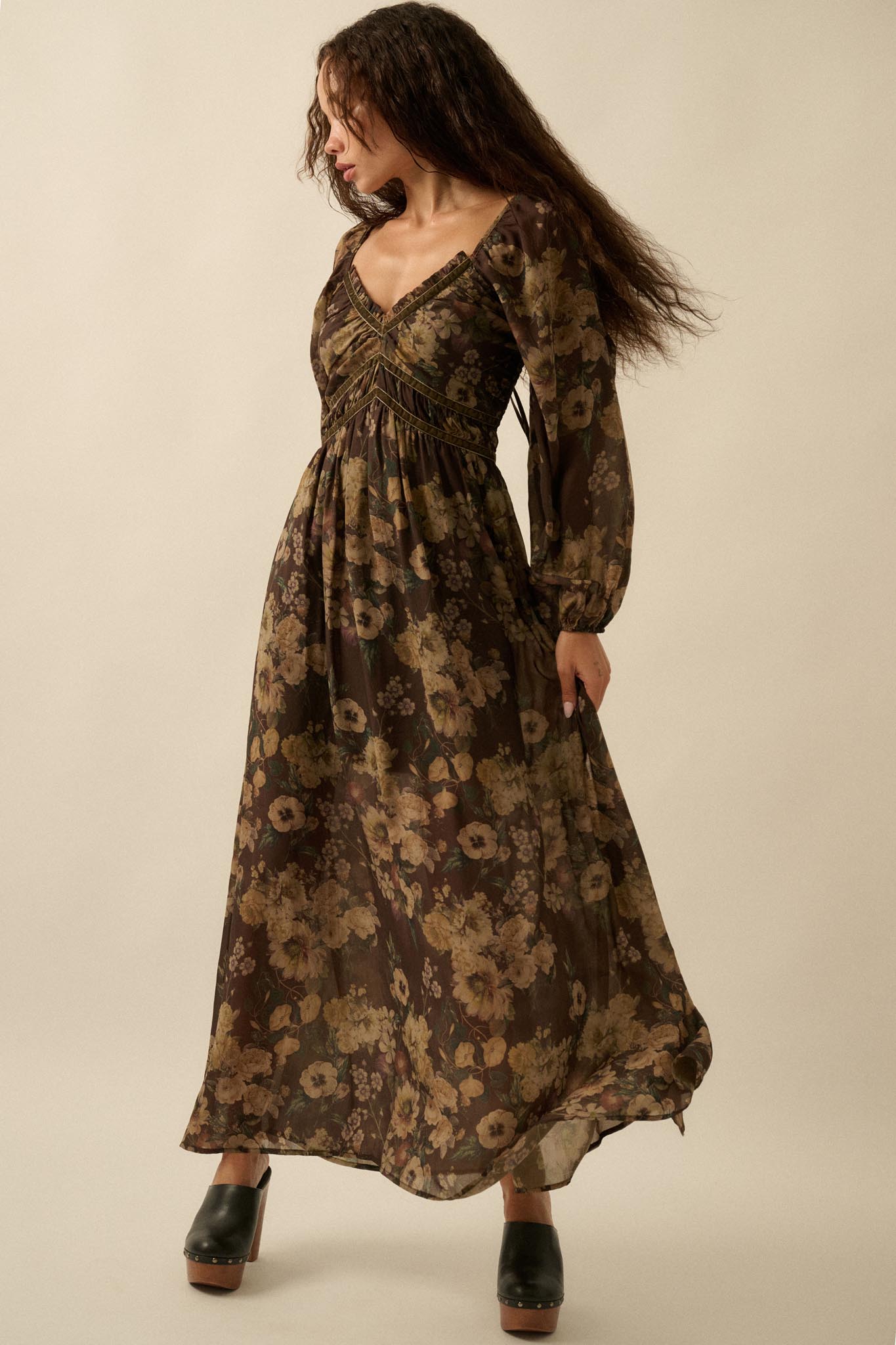Wildflower Glen Floral Velvet-Trim Maxi Dress - ShopPromesa