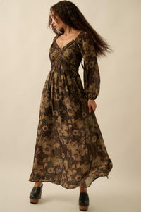 Wildflower Glen Floral Velvet-Trim Maxi Dress - ShopPromesa