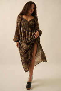 Wildflower Glen Floral Velvet-Trim Maxi Dress - ShopPromesa