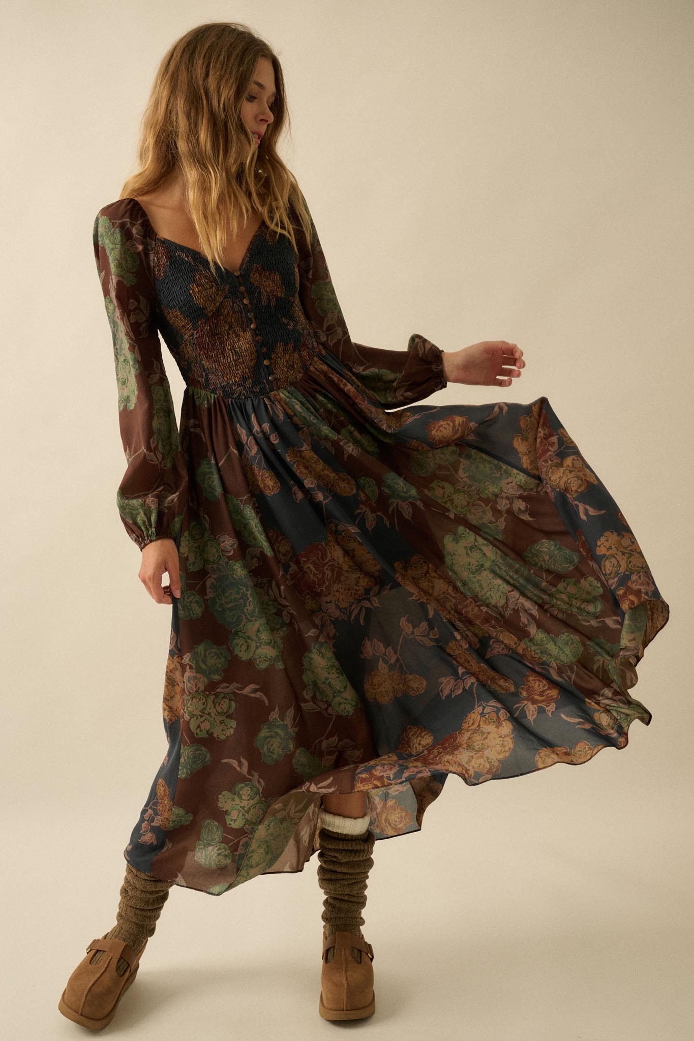 Beautiful Blooms Smocked Floral Maxi Peasant Dress - ShopPromesa