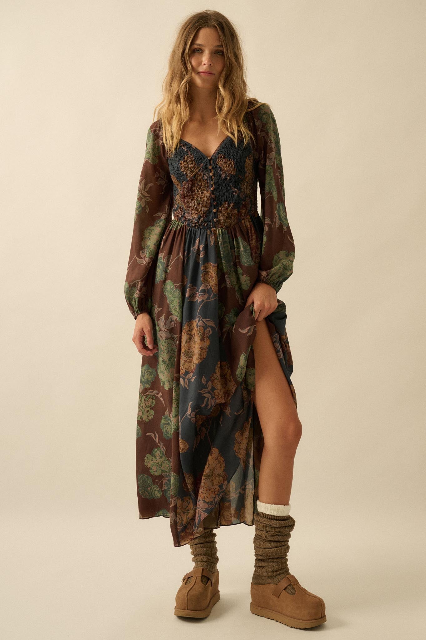 Beautiful Blooms Smocked Floral Maxi Peasant Dress - ShopPromesa