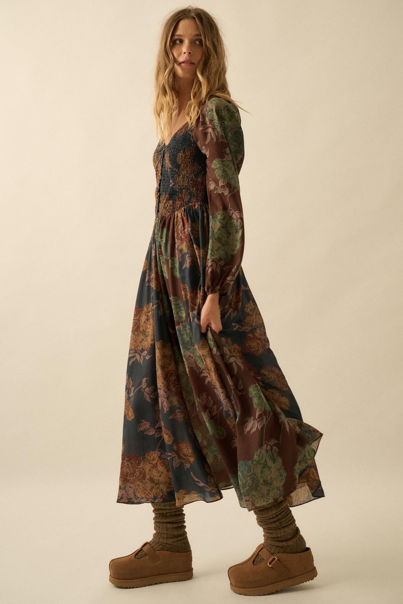 Beautiful Blooms Smocked Floral Maxi Peasant Dress - ShopPromesa