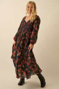 Refined Roses Smocked Floral Maxi Peasant Dress - ShopPromesa