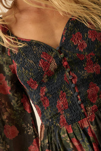Refined Roses Smocked Floral Maxi Peasant Dress - ShopPromesa