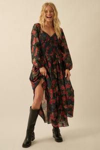 Refined Roses Smocked Floral Maxi Peasant Dress - ShopPromesa