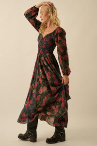 Refined Roses Smocked Floral Maxi Peasant Dress - ShopPromesa
