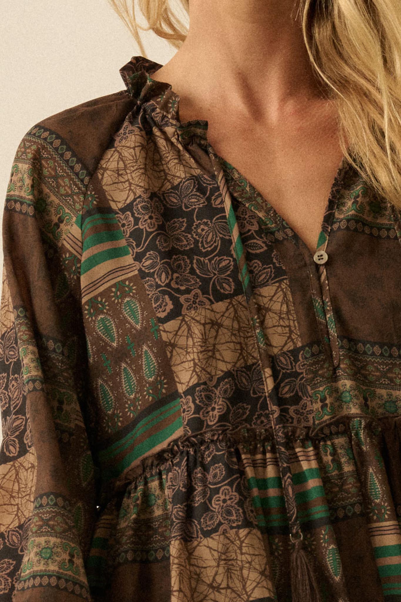 Piece by Piece Patchwork-Print Midi Prairie Dress - ShopPromesa