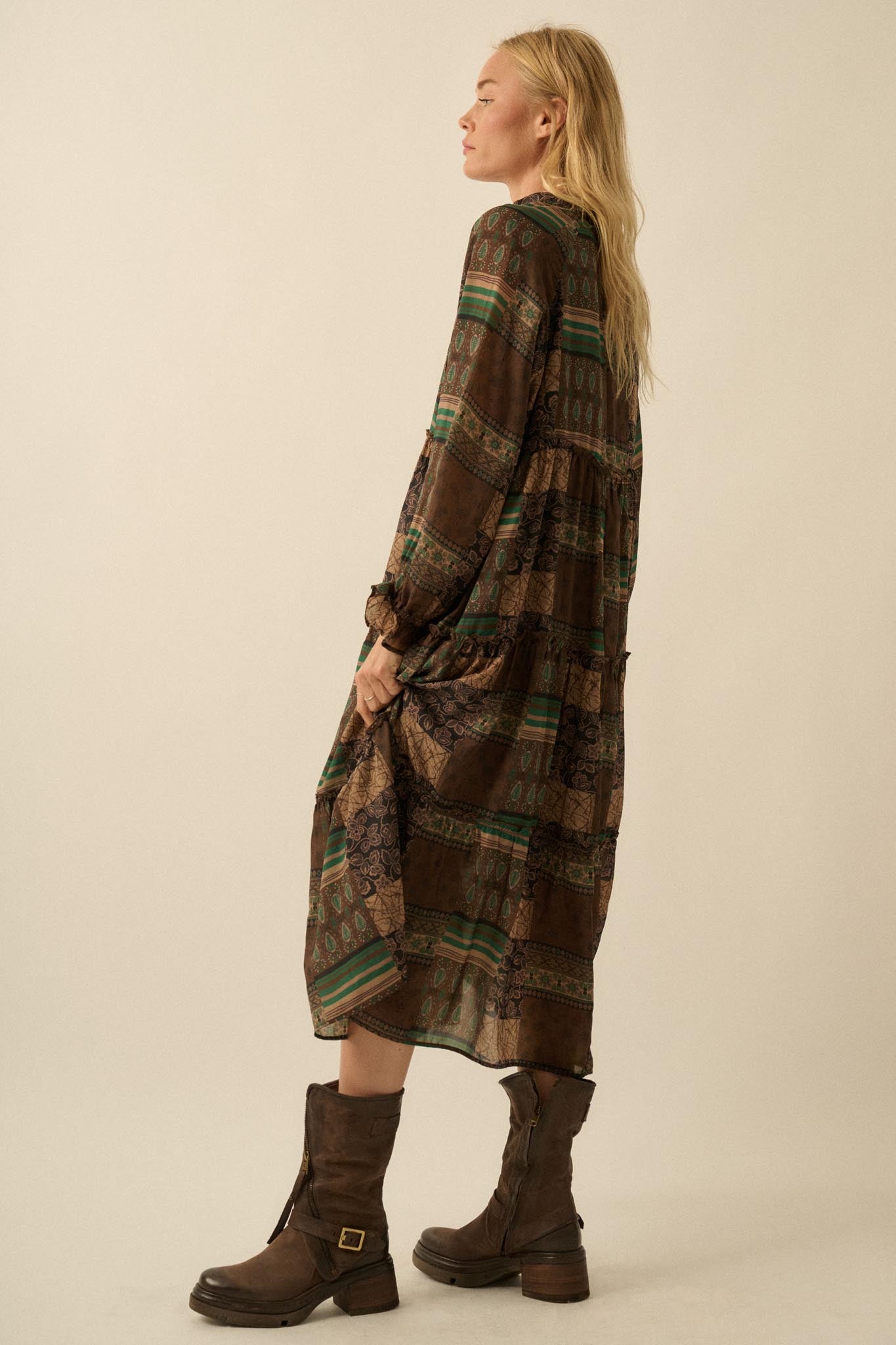 Piece by Piece Patchwork-Print Midi Prairie Dress - ShopPromesa