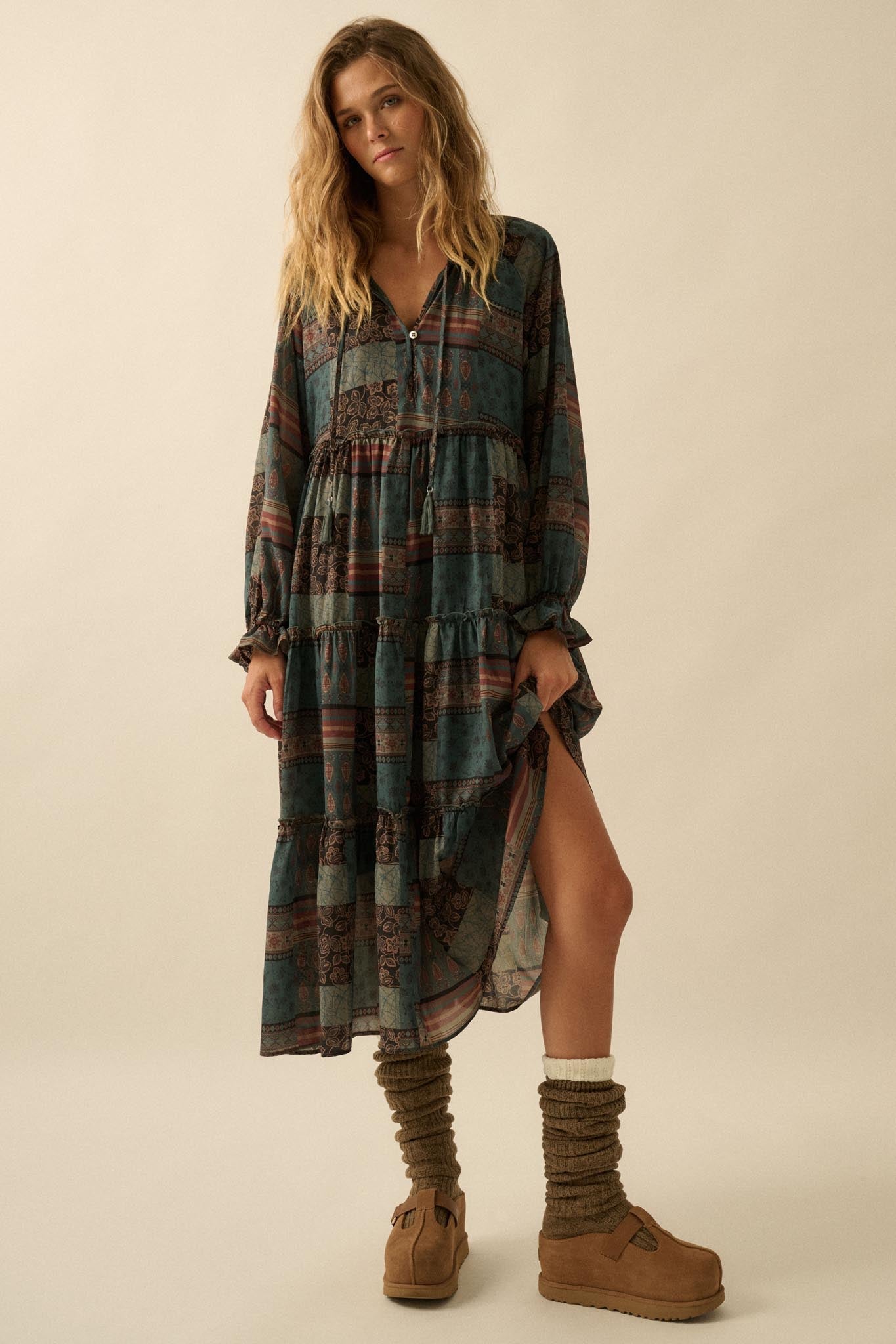 Piece by Piece Patchwork-Print Midi Prairie Dress - ShopPromesa