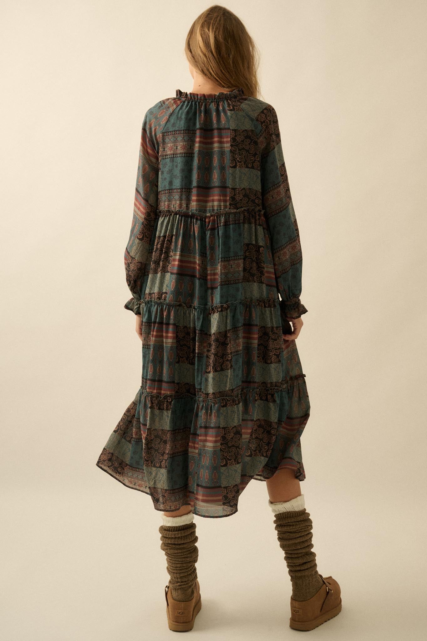 Piece by Piece Patchwork-Print Midi Prairie Dress - ShopPromesa