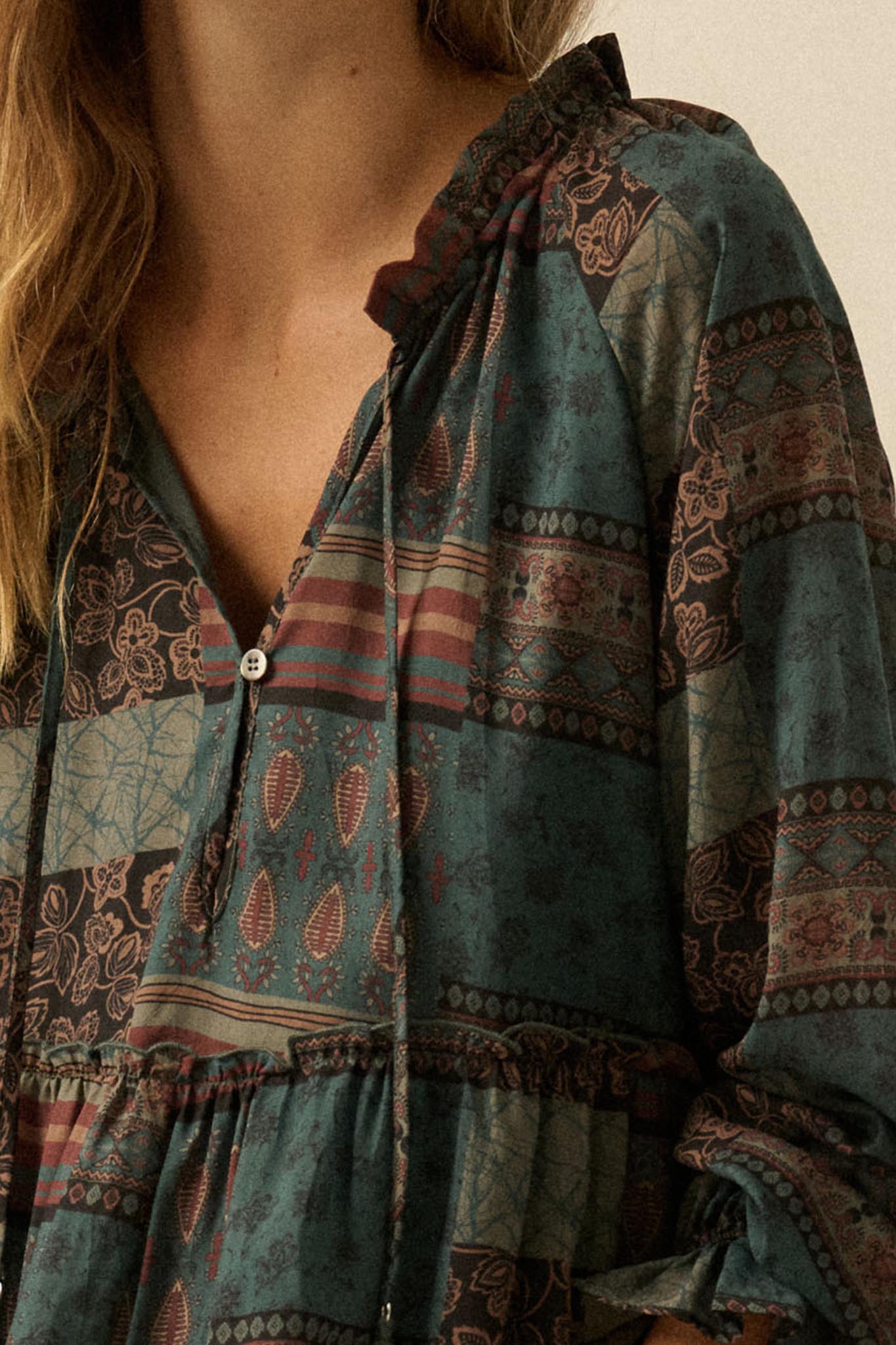 Piece by Piece Patchwork-Print Midi Prairie Dress - ShopPromesa