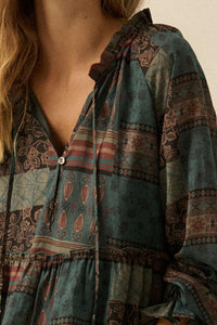 Piece by Piece Patchwork-Print Midi Prairie Dress - ShopPromesa