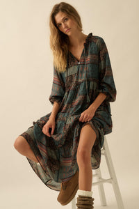 Piece by Piece Patchwork-Print Midi Prairie Dress - ShopPromesa