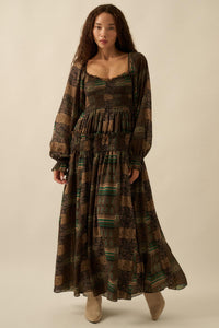 Pieces of Me Patchwork-Print Smocked Midi Dress - ShopPromesa