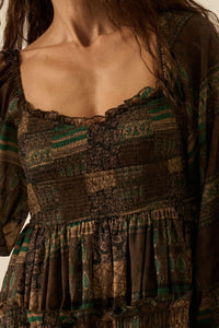 Pieces of Me Patchwork-Print Smocked Midi Dress - ShopPromesa