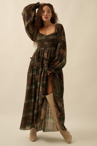 Pieces of Me Patchwork-Print Smocked Midi Dress - ShopPromesa