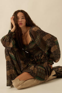 Pieces of Me Patchwork-Print Smocked Midi Dress - ShopPromesa