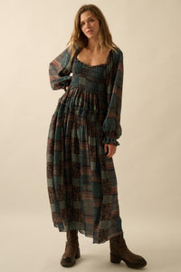 Pieces of Me Patchwork-Print Smocked Midi Dress - ShopPromesa