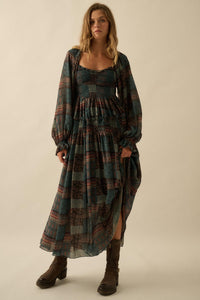 Pieces of Me Patchwork-Print Smocked Midi Dress - ShopPromesa
