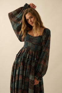 Pieces of Me Patchwork-Print Smocked Midi Dress - ShopPromesa