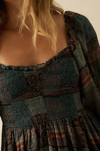 Pieces of Me Patchwork-Print Smocked Midi Dress - ShopPromesa