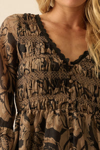 Blooming Opulence Floral Bell-Sleeve Midi Dress - ShopPromesa