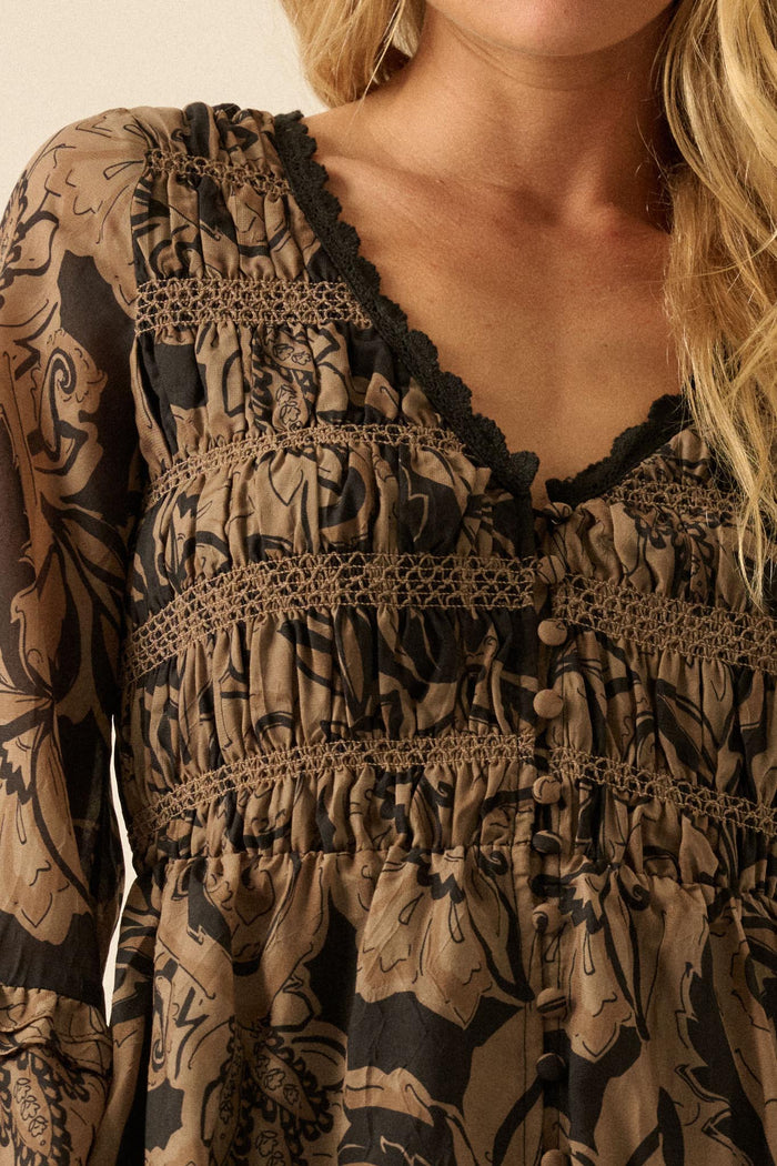 Blooming Opulence Floral Bell-Sleeve Midi Dress - ShopPromesa