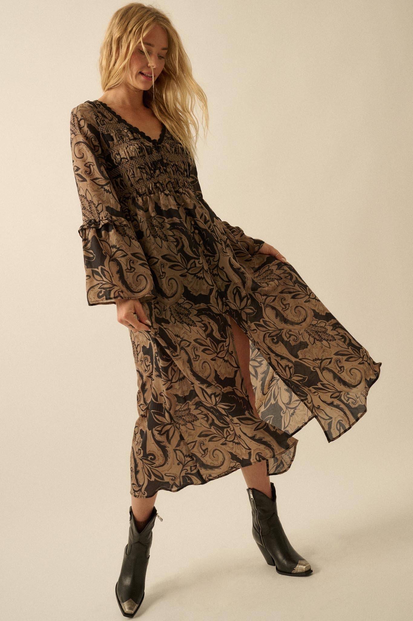 summer dresses with flowy sleeves Mzoazpie Women's Summer Dress Flare Sleeve Dress Floral Print Casual Flowy Midi Dress plus Size Dresses Long Sleeve Maxi Dresses Women Summer Summer