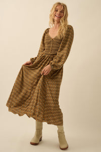 Tiny Petals Smocked Floral Midi Peasant Dress - ShopPromesa